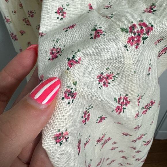 Miss Circle Ditsy Floral Linen Cotton Midi Open Back Dress Medium Cottagecore - Picture 7 of 12